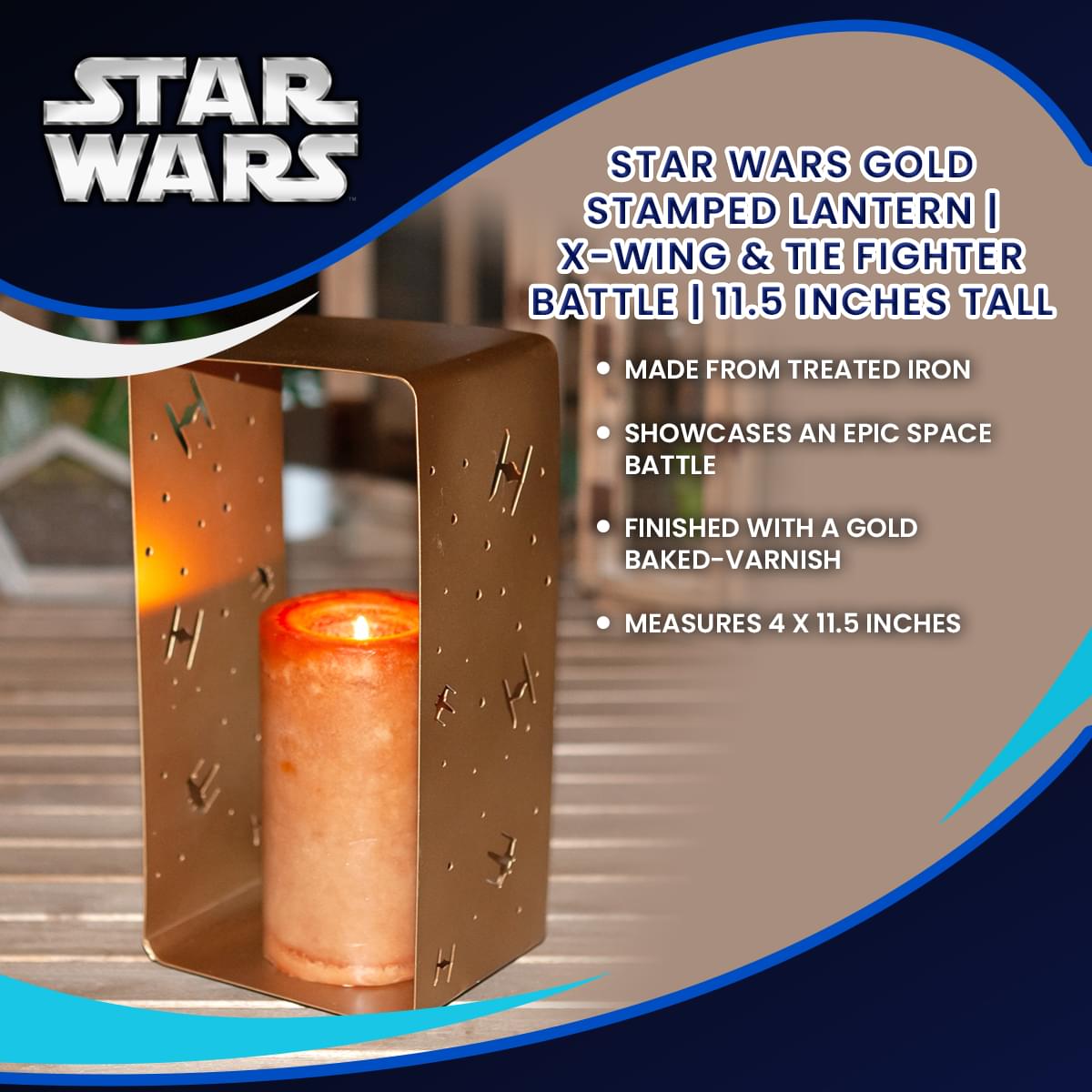 Star Wars Gold Stamped Lantern | X-Wing & TIE Fighter Battle | 11.5 Inches Tall