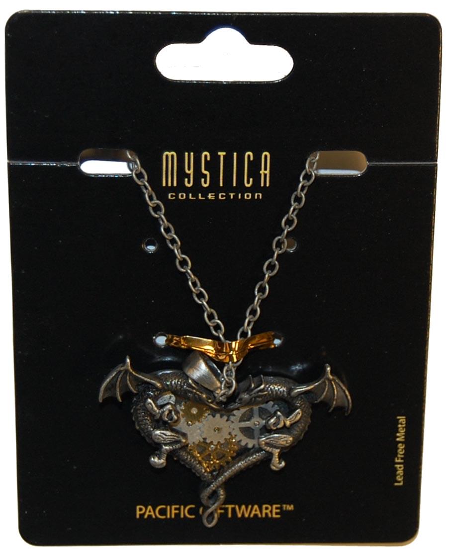 Dual Dragons Heart Steampunk Necklace Costume Accessory