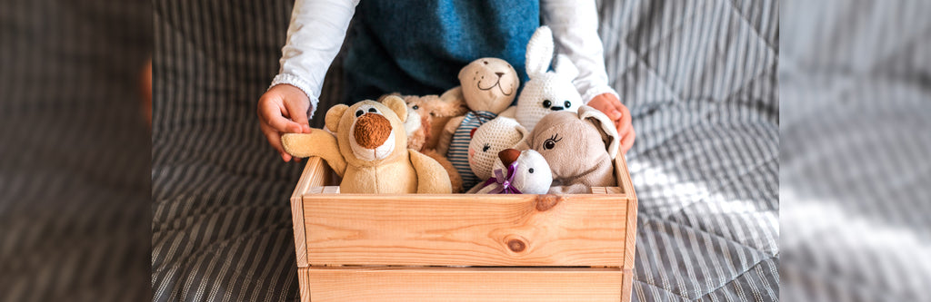 Have too many stuffed animals? Hang baskets from ceiling for a neat way to  hold and display them.