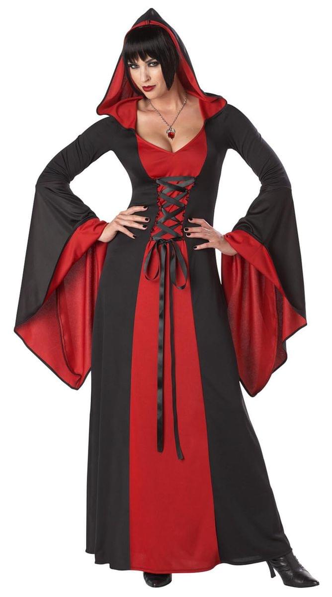 Deluxe Gothic Red Hooded Robe Dress Costume Adult
