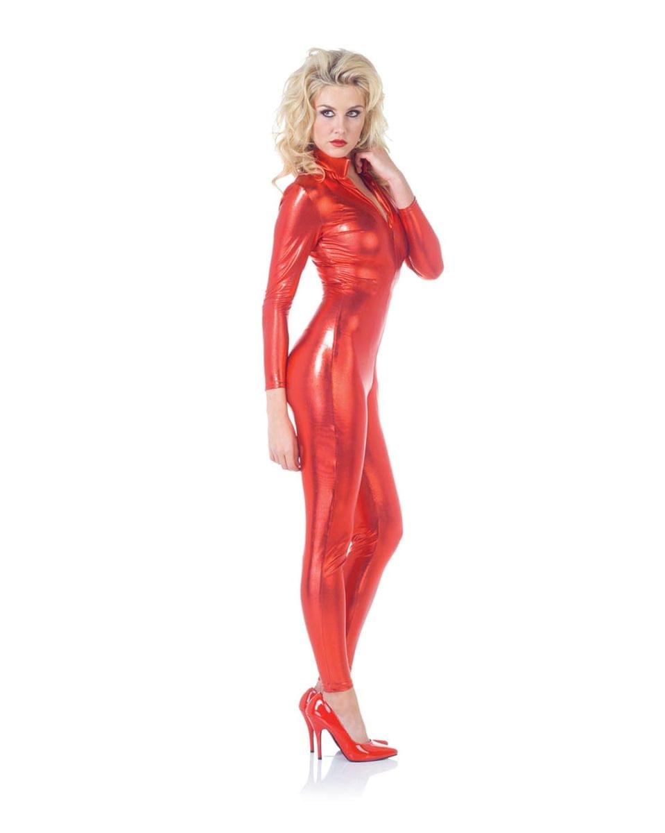 Sexy Metallic Stretch Full Body Catsuit Costume Red Adult