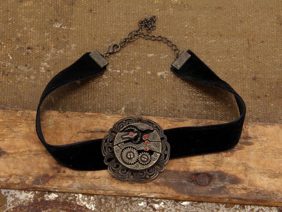 Steampunk Black Velvet Antique Gear Choker Costume Jewelry Adult