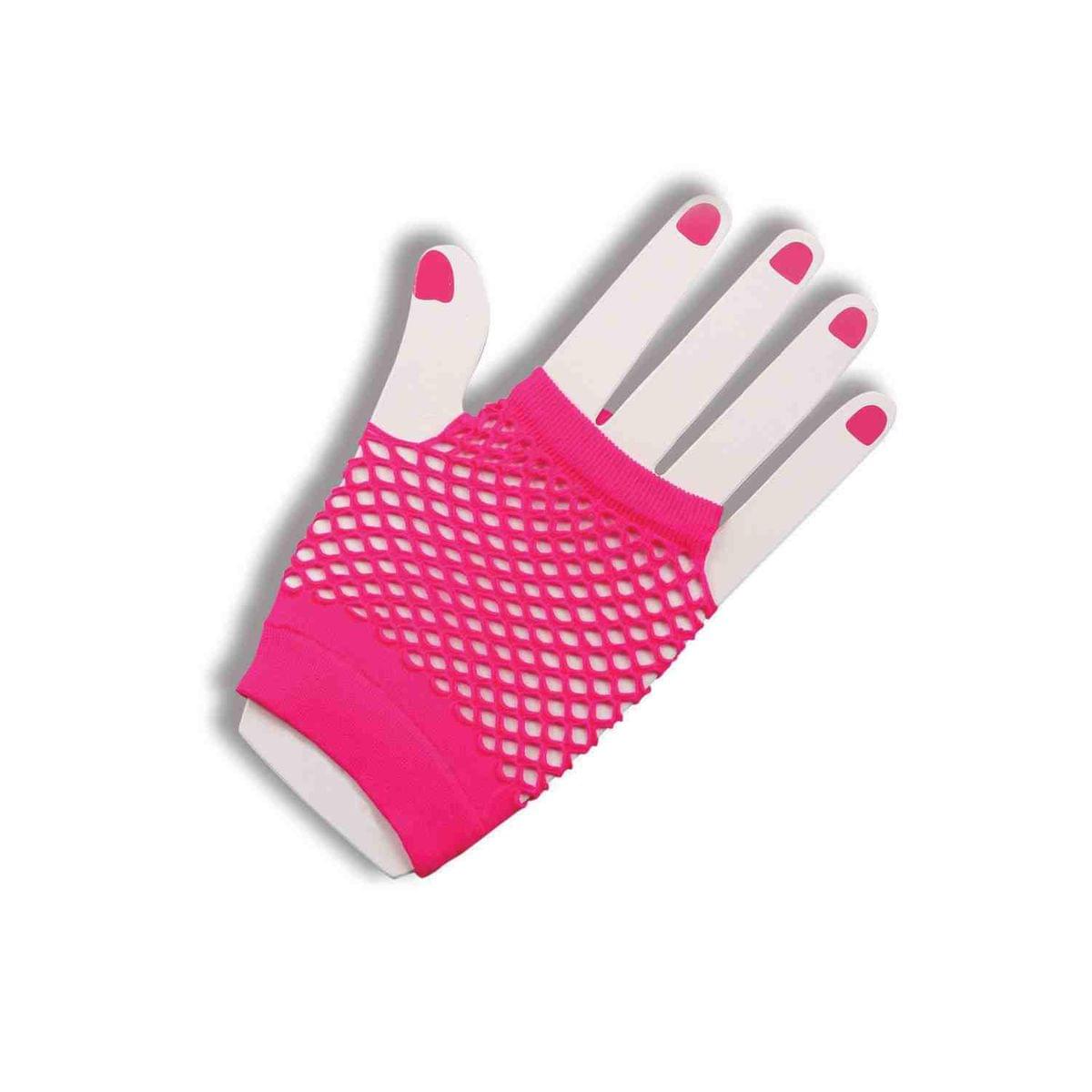 80's Neon Pink Fingerless Fishnet Adult Costume Gloves
