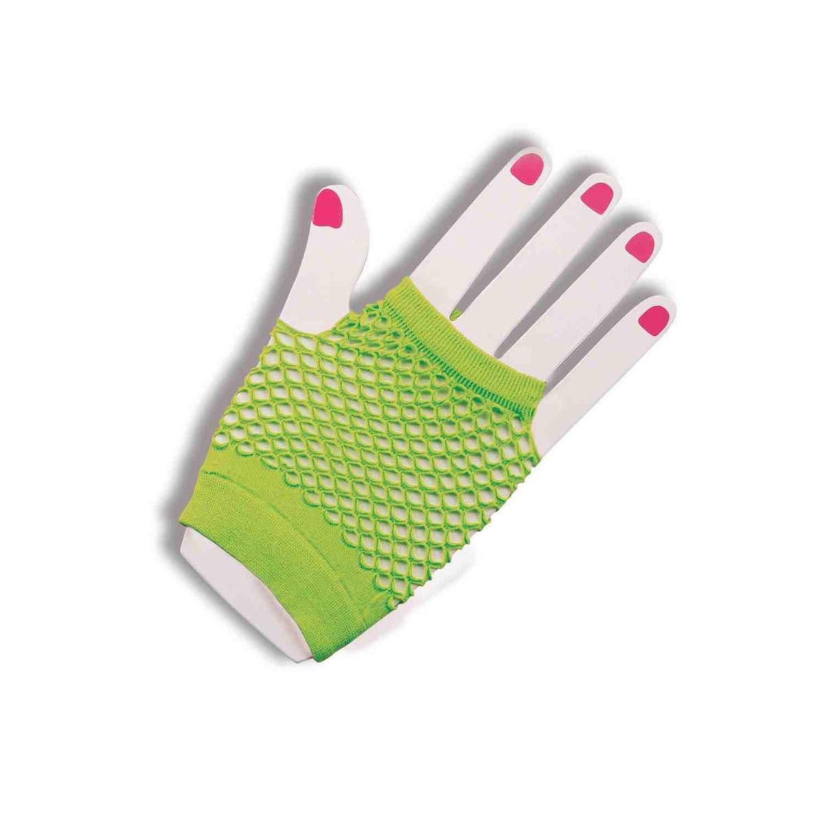 80's Neon Green Fingerless Fishnet Adult Costume Gloves