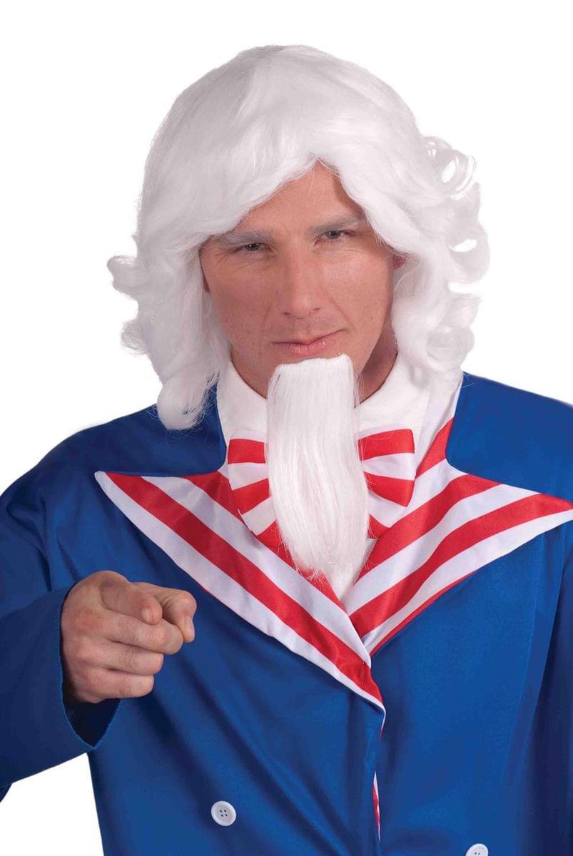 Uncle Sam White Wig & Beard Adult Costume Set