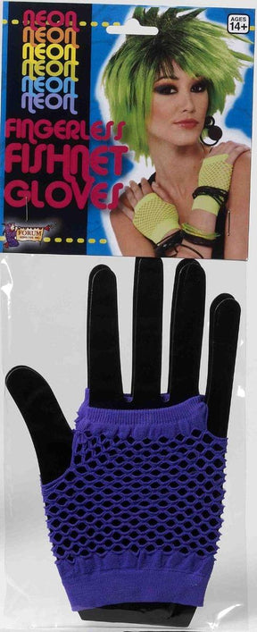 80's Punk Purple Fingerless Fishnet Costume Gloves