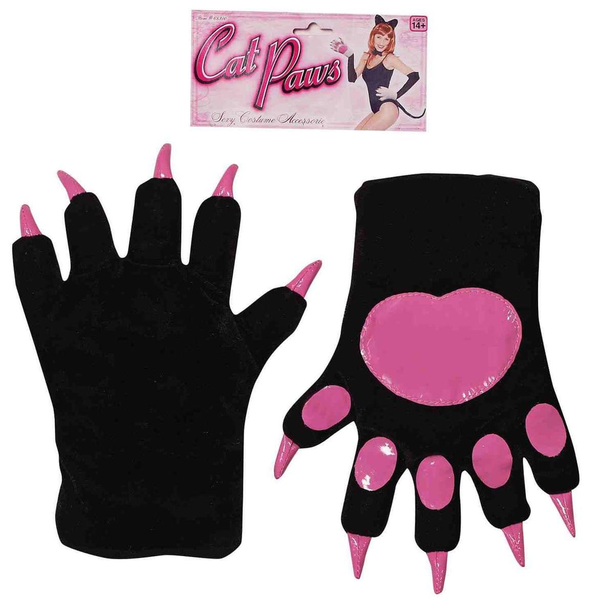 Black And Hot Pink Cat Paws With Claws Adult Costume Gloves