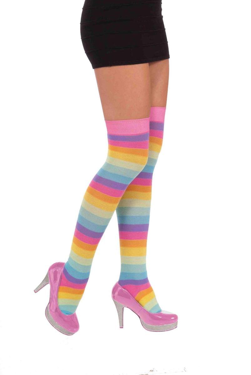Circus Sweetie Rainbow Striped Adult Costume Thigh Highs