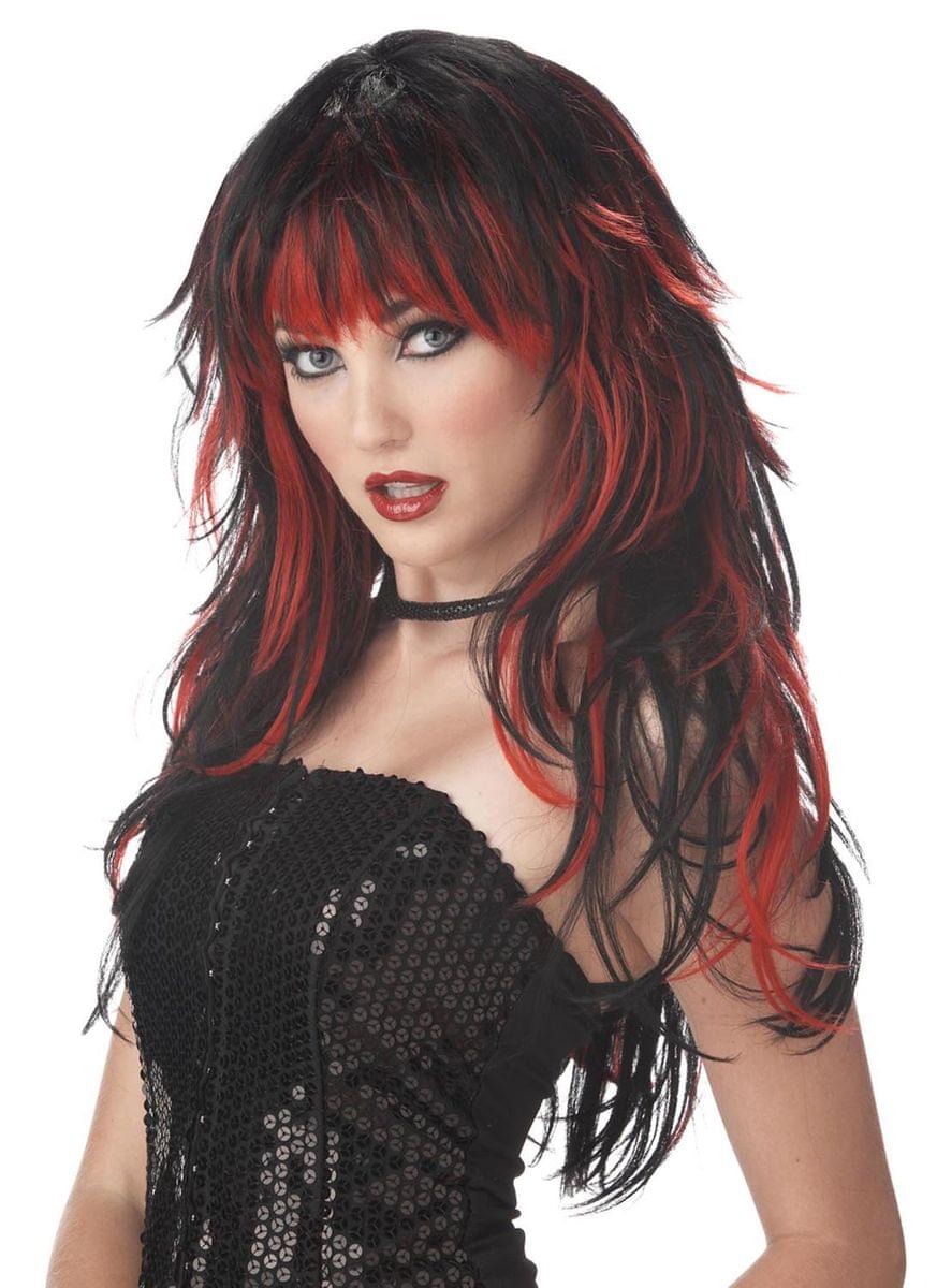 Two Toned Red & Black Tempting Tresses Costume Wig Adult