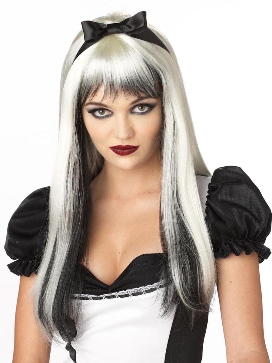 Enchanted Tresses Black & White Long Costume Wig Adult