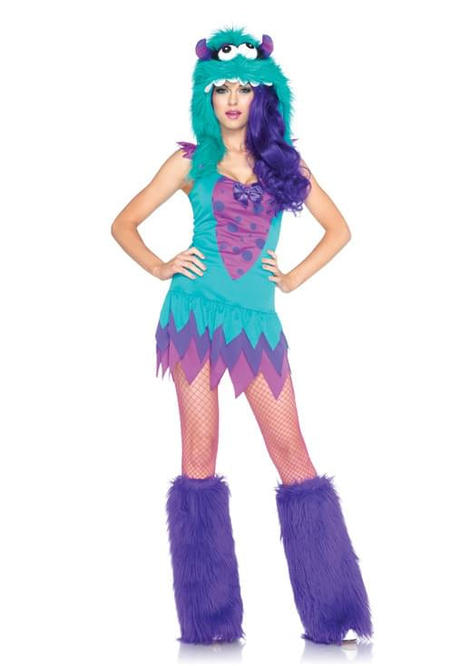 Sexy Frankie Monster Dress & Furry Hood Costume Adult