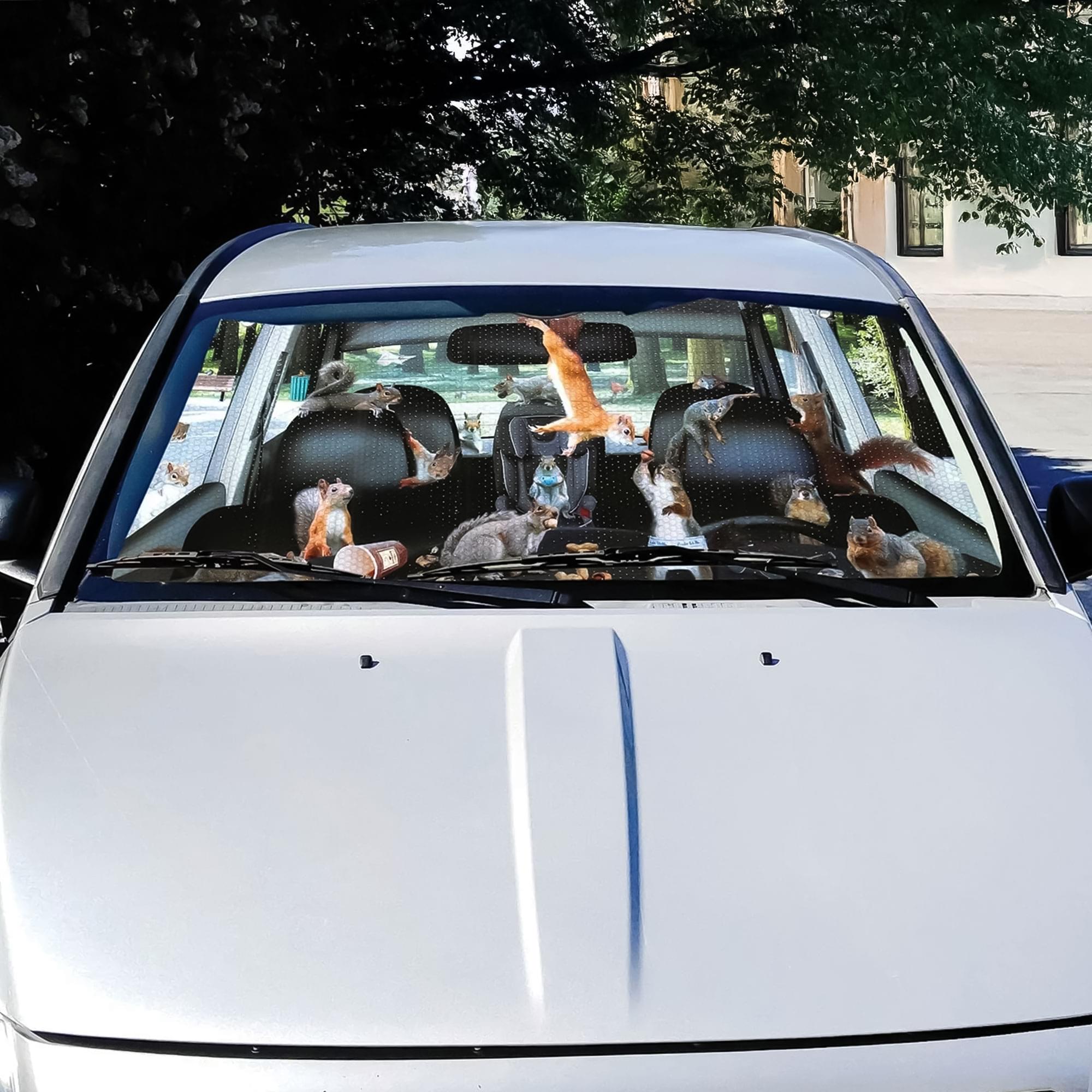 Car Full of Squirrels 50" x 27-1/2" Auto Sunshade