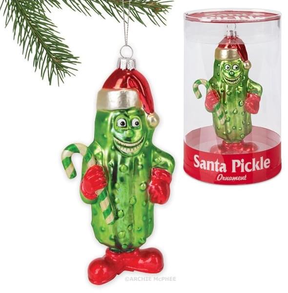Santa Pickle 6" Glass Holiday Ornament