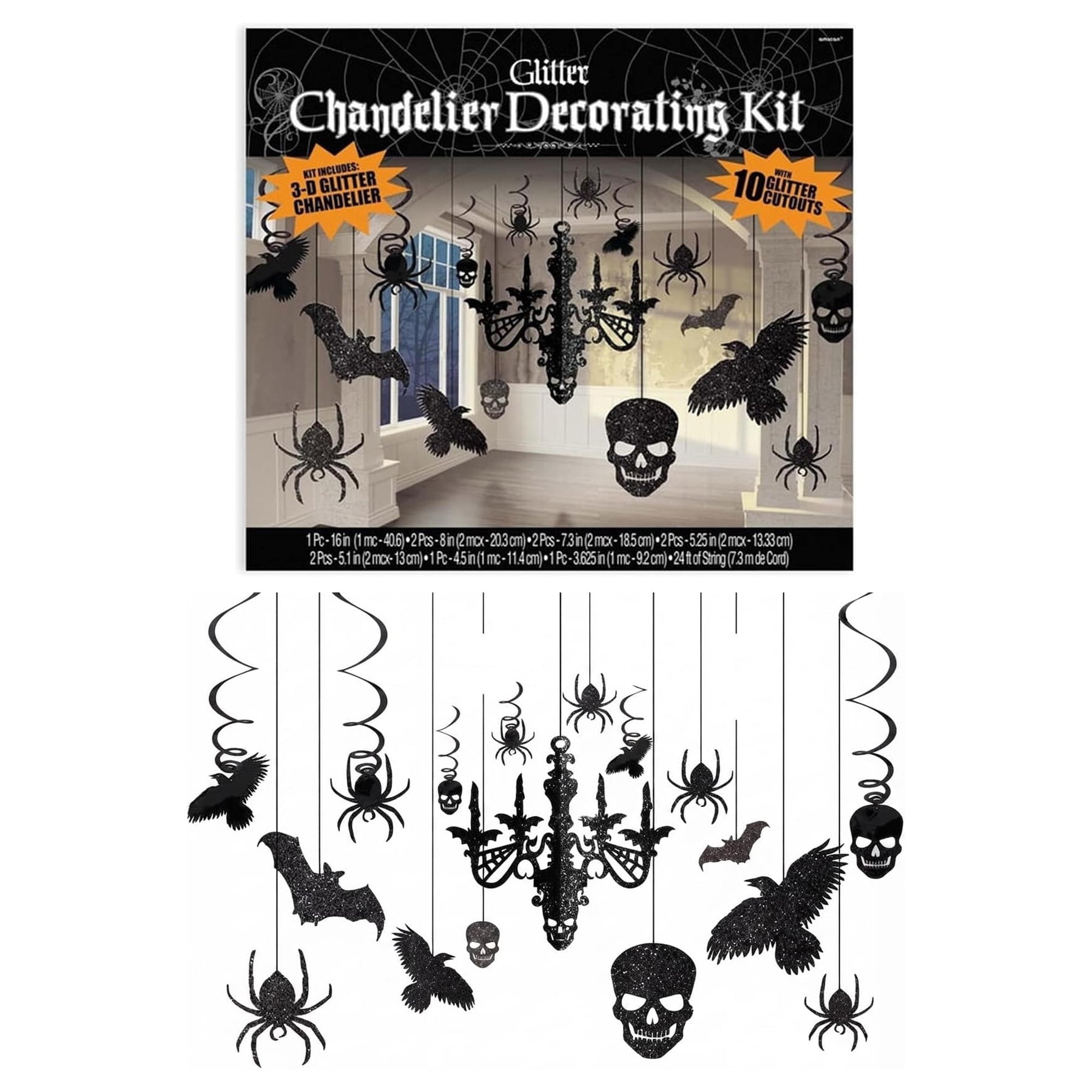 Black Glitter Chandelier Halloween Decoration Kit