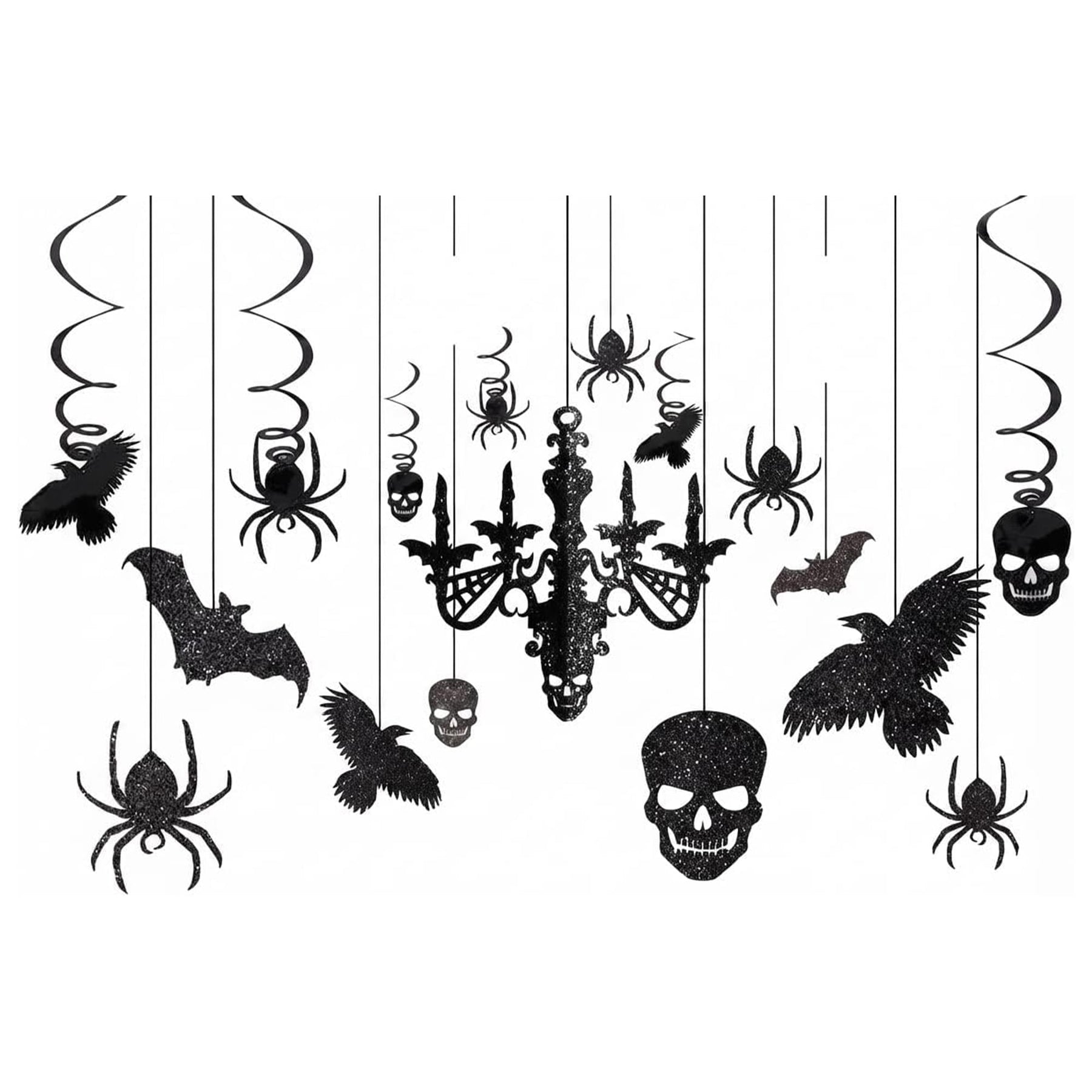 Black Glitter Chandelier Halloween Decoration Kit