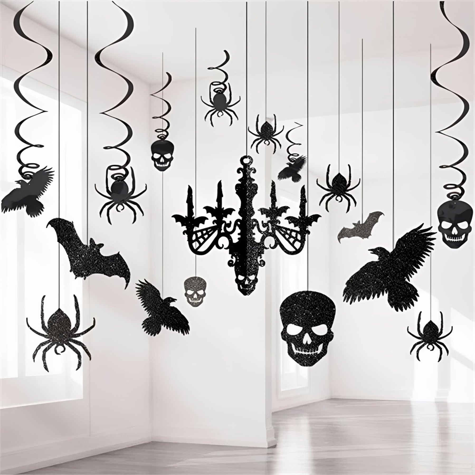 Black Glitter Chandelier Halloween Decoration Kit