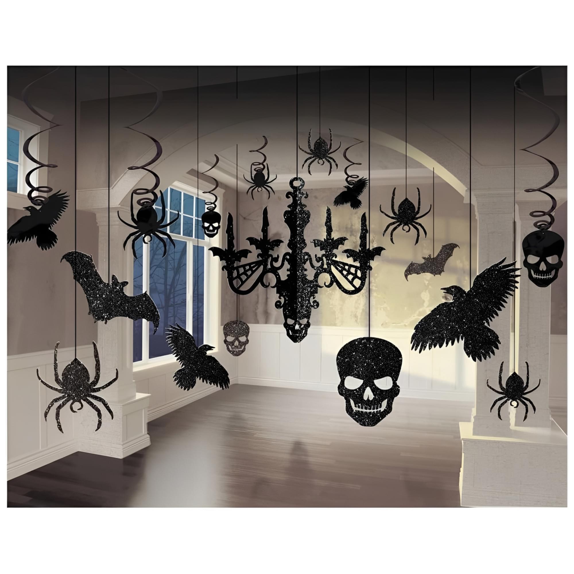 Black Glitter Chandelier Halloween Decoration Kit