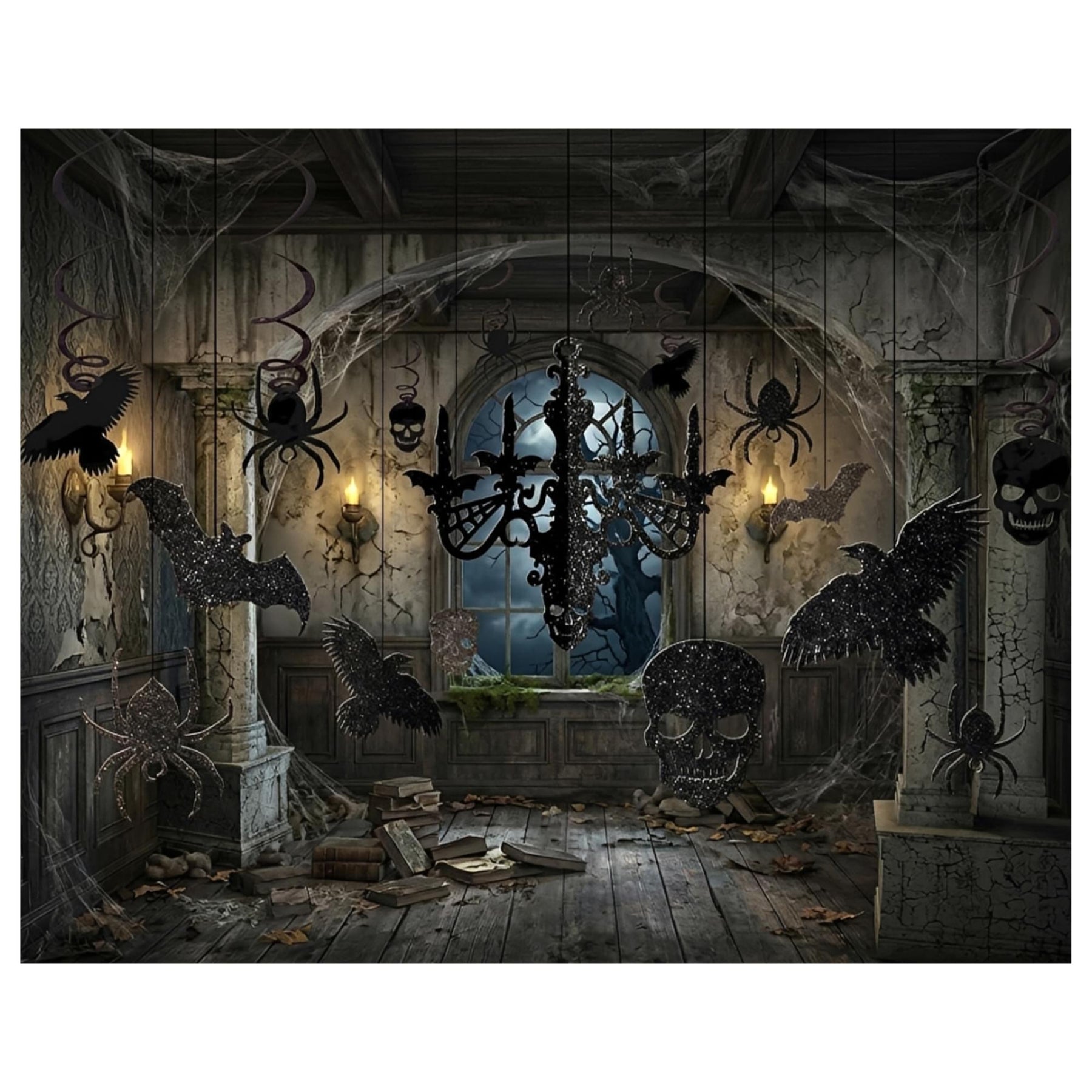 Black Glitter Chandelier Halloween Decoration Kit