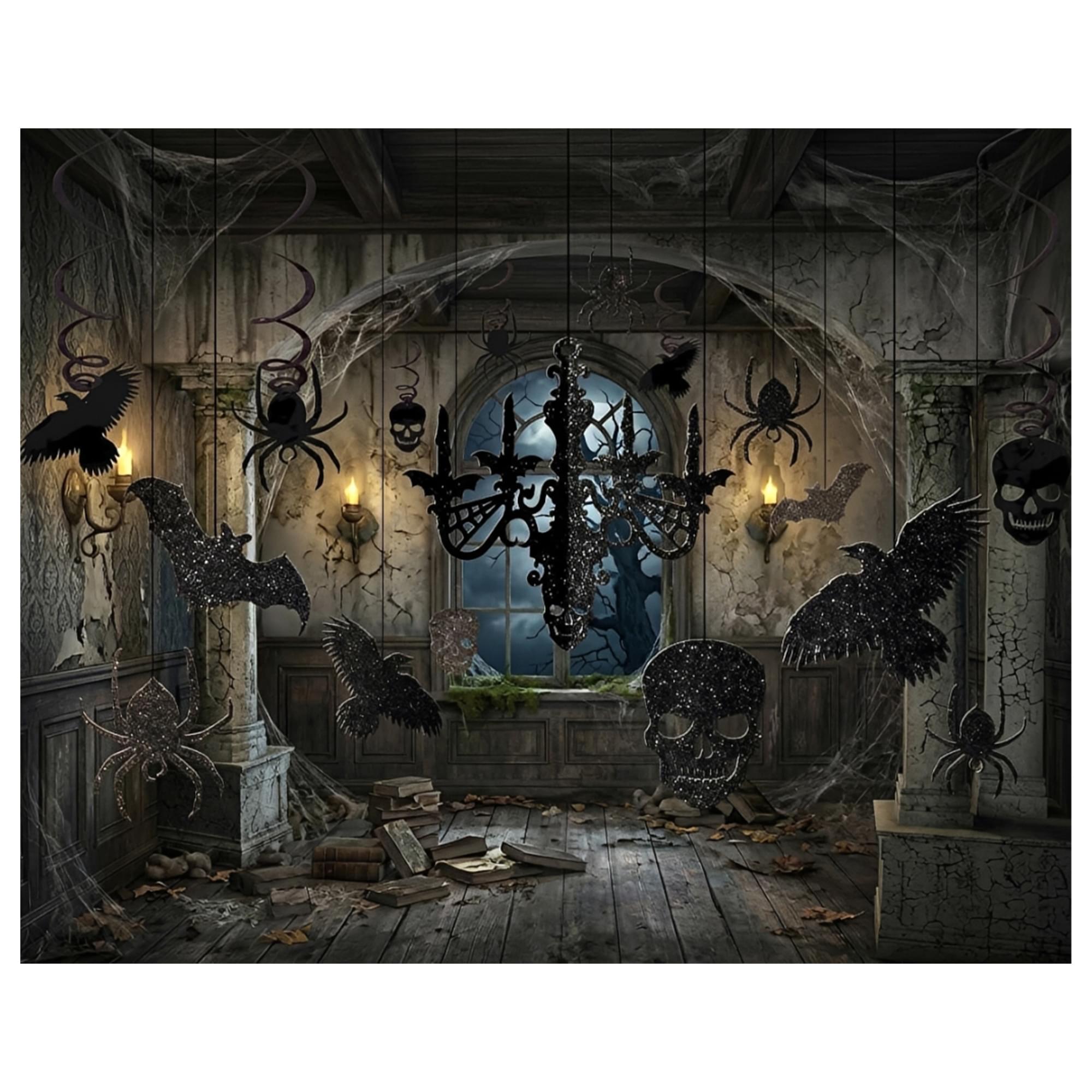 Black Glitter Chandelier Halloween Decoration Kit