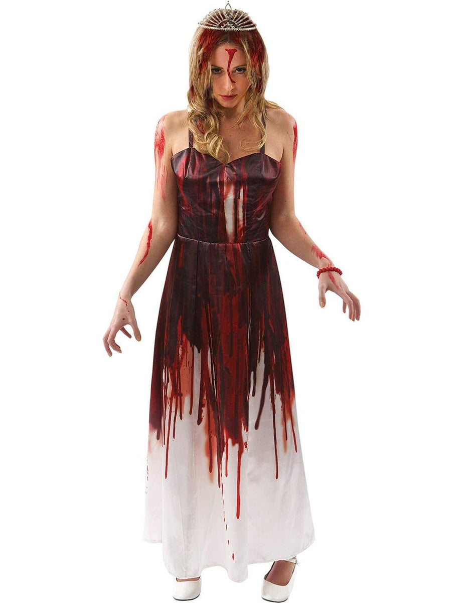 strapless open back dress Carrie Bloody Prom Queen Adult Costume Dress