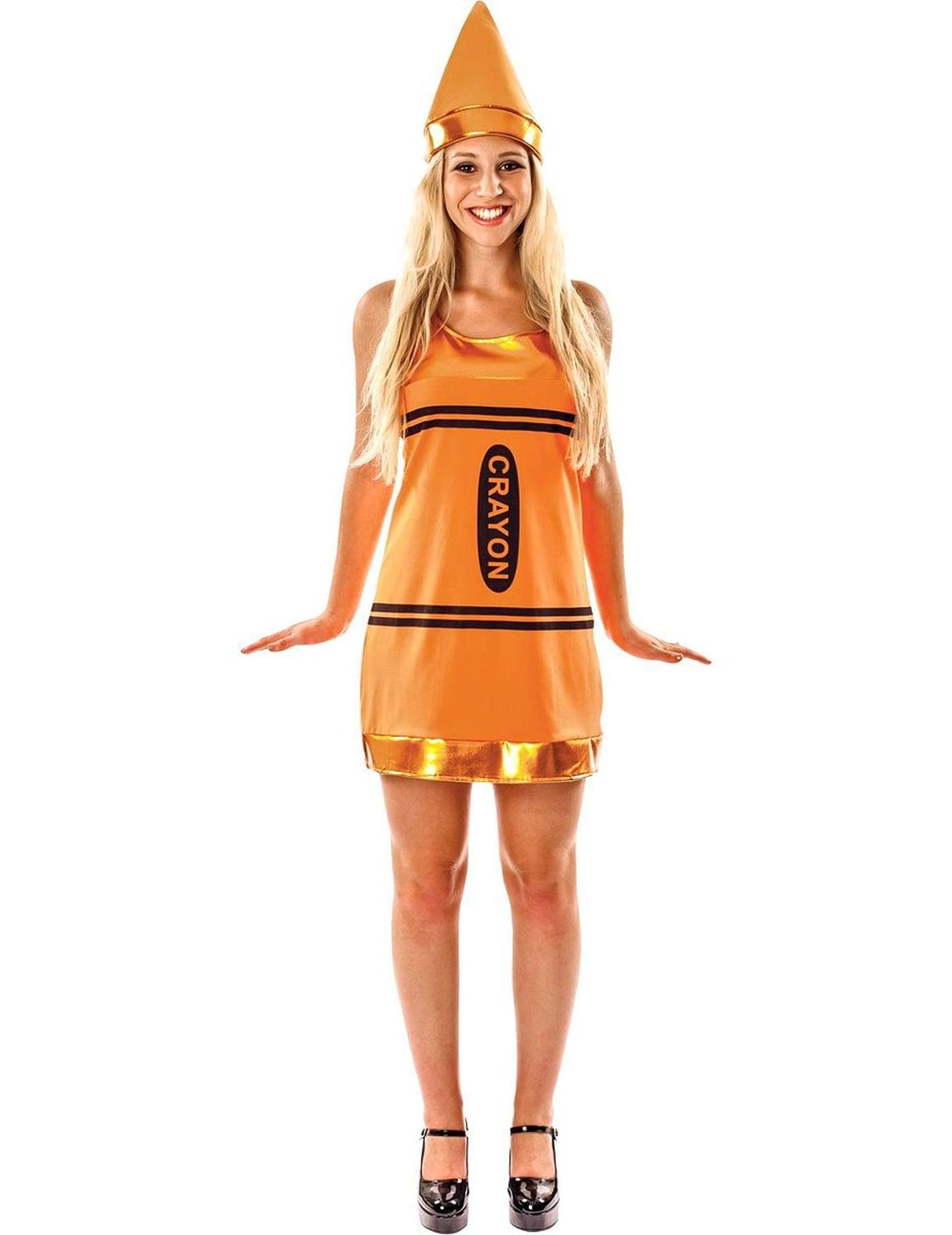 Women's Orange Crayon Fancy Dress Costume