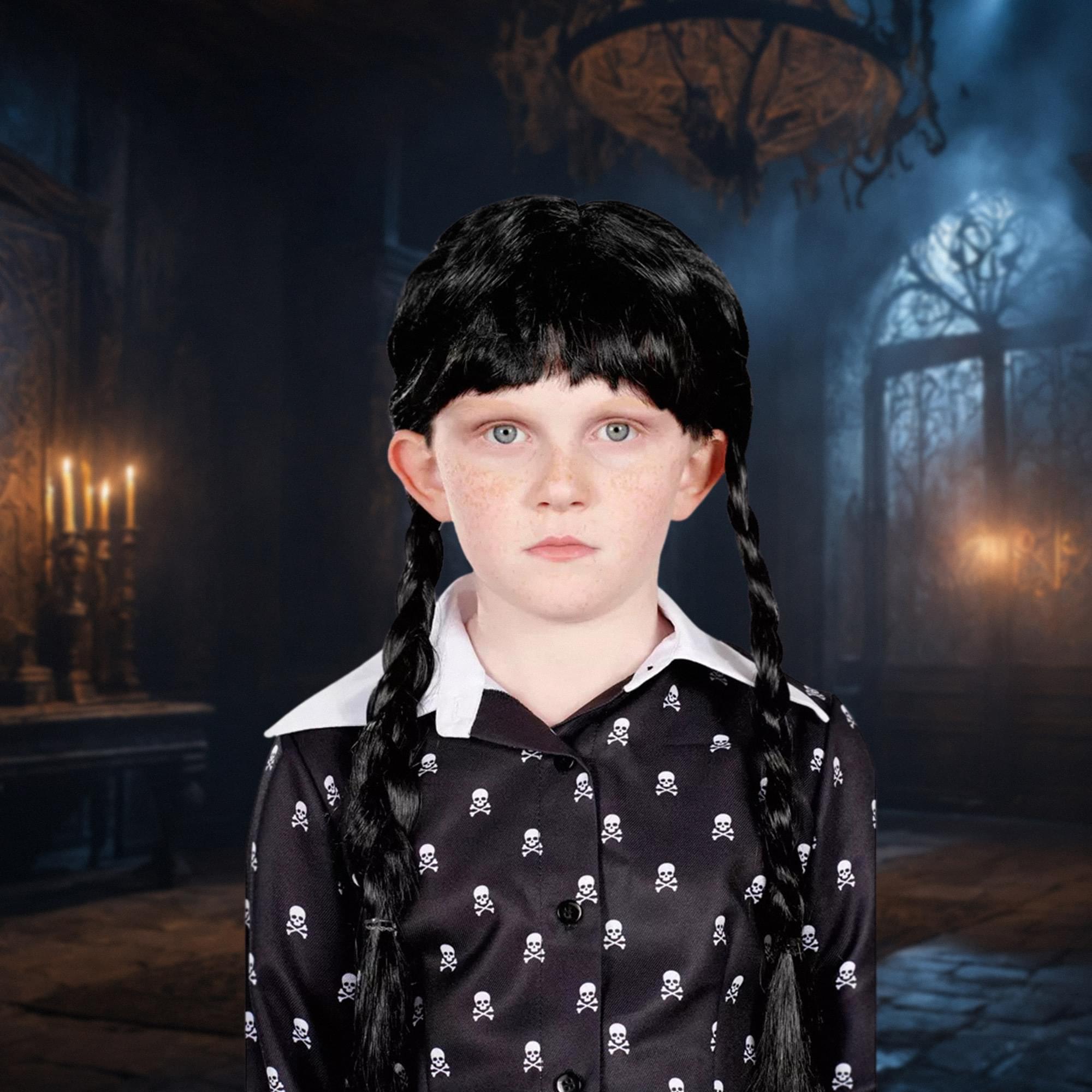 Gothic Girl Black Braided Black Child Costume Wig