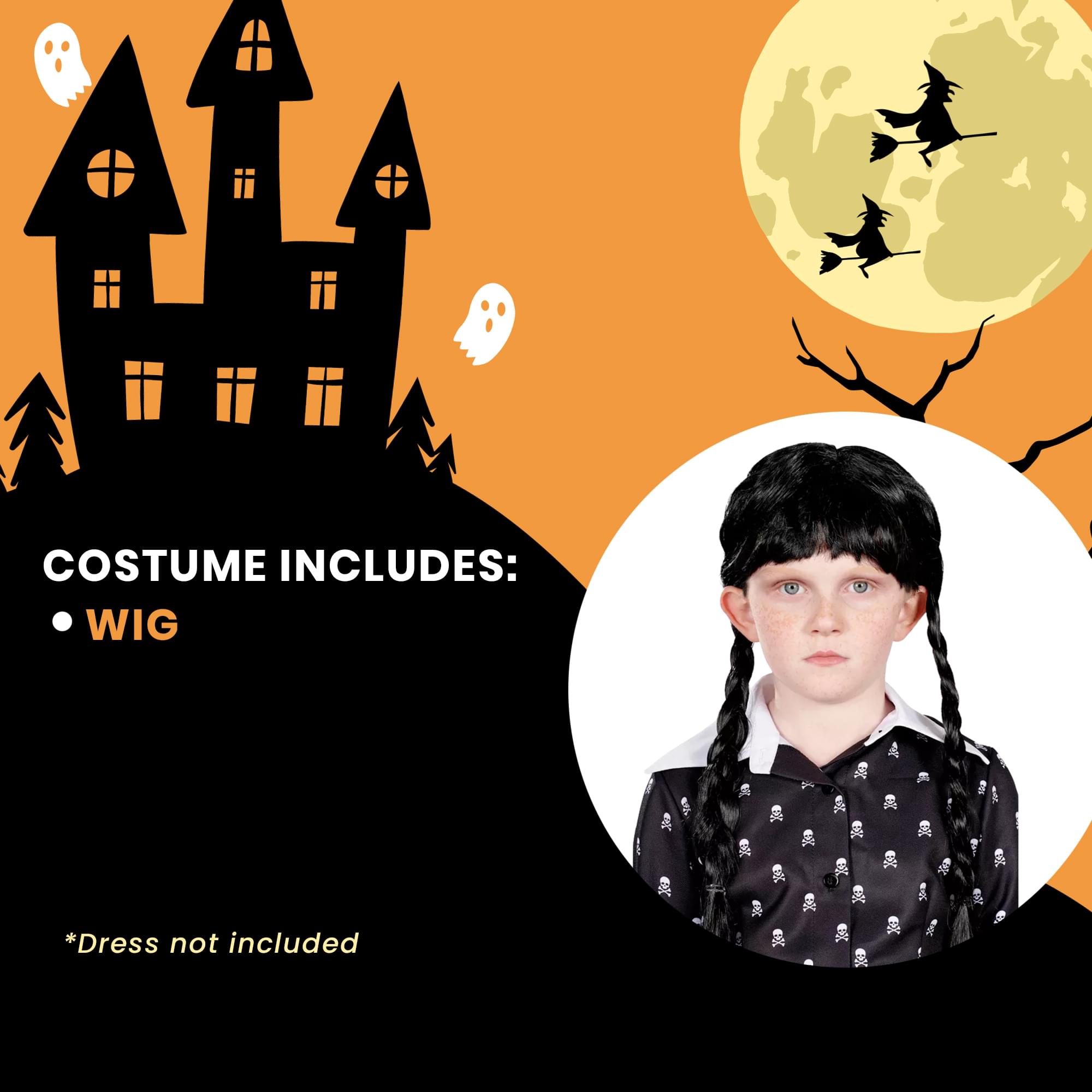 Gothic Girl Black Braided Black Child Costume Wig