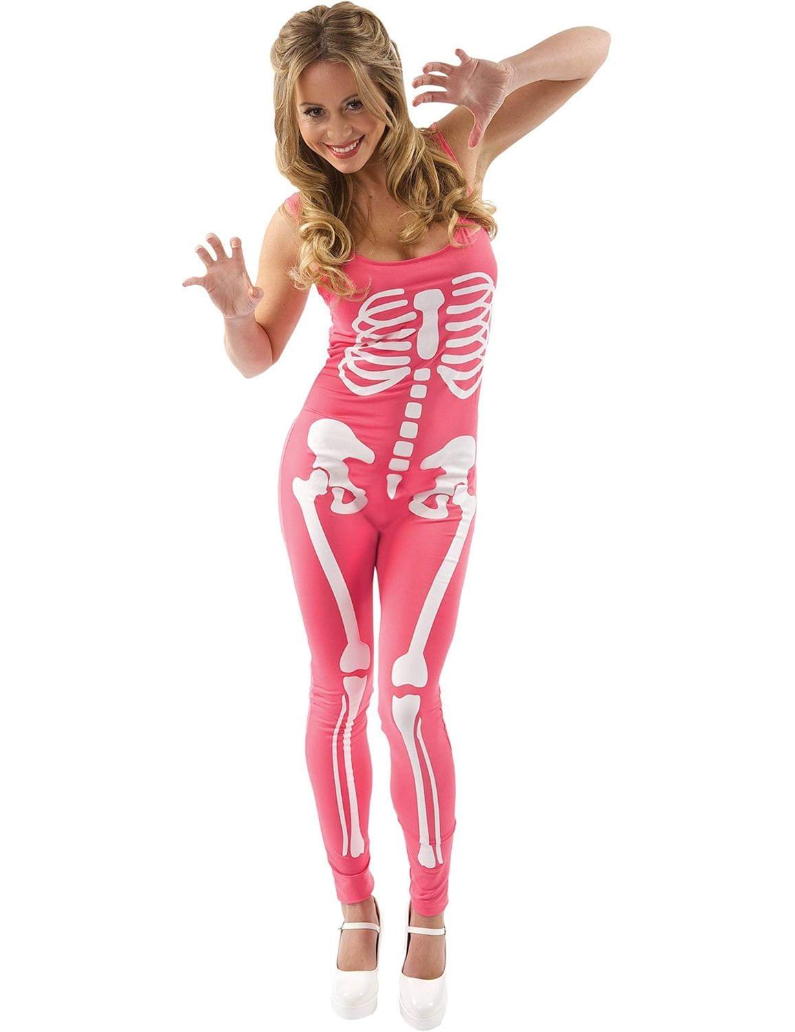 Pink Skeleton Jumpsuit Adult Costume - Small