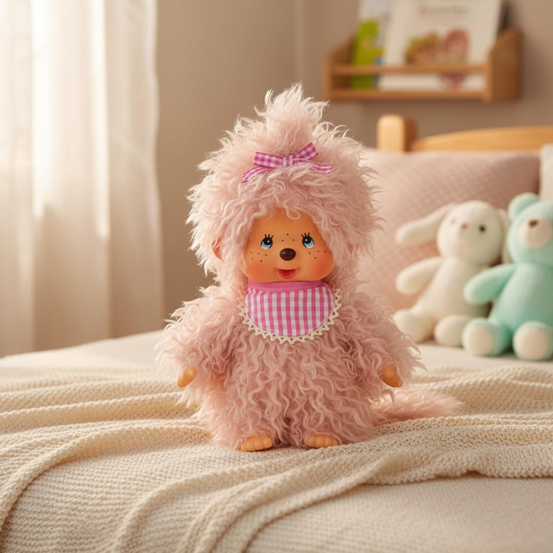 Monchhichi Fluffy Pink Beige Girl 8 Inch Plush