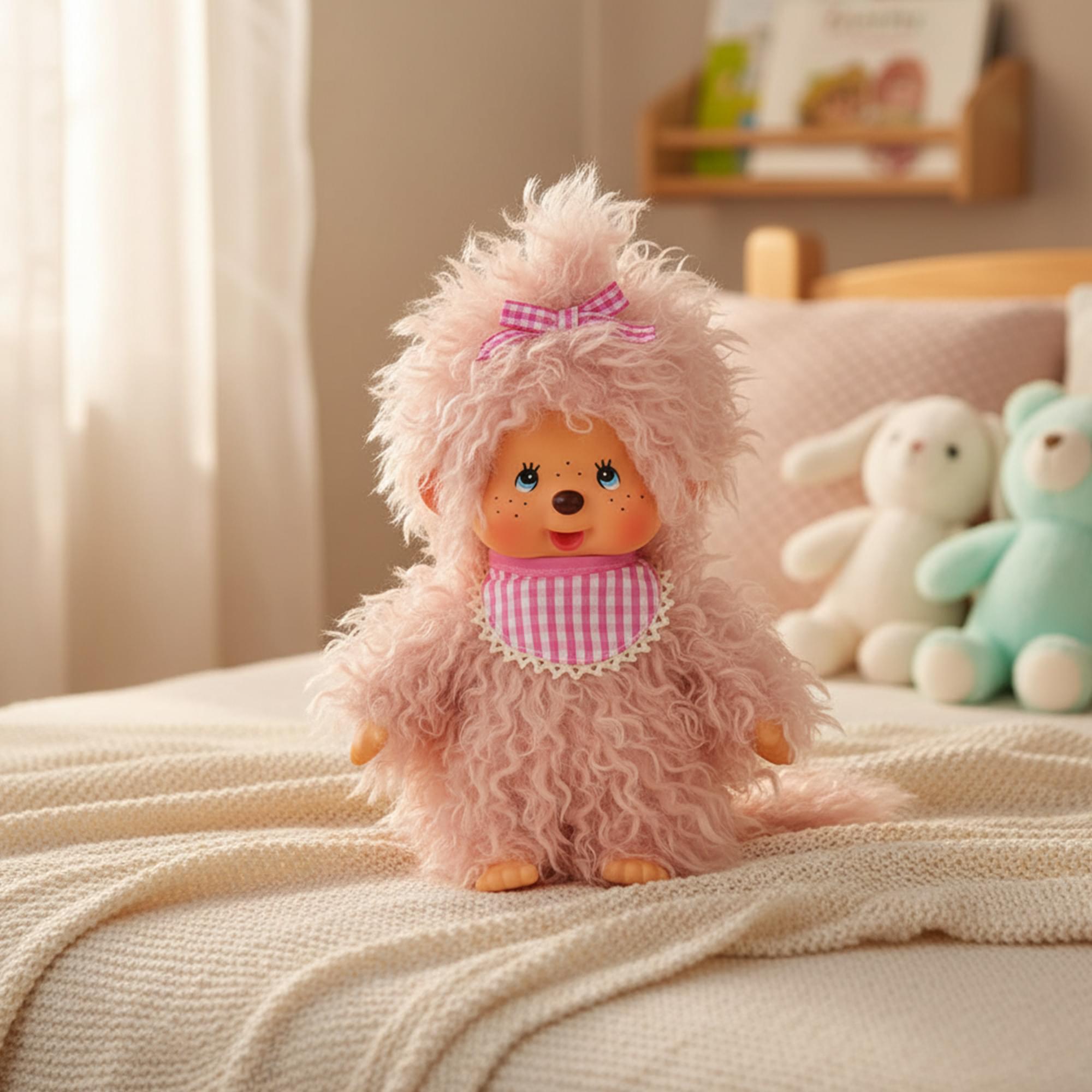 Monchhichi Fluffy Pink Beige Girl 8 Inch Plush