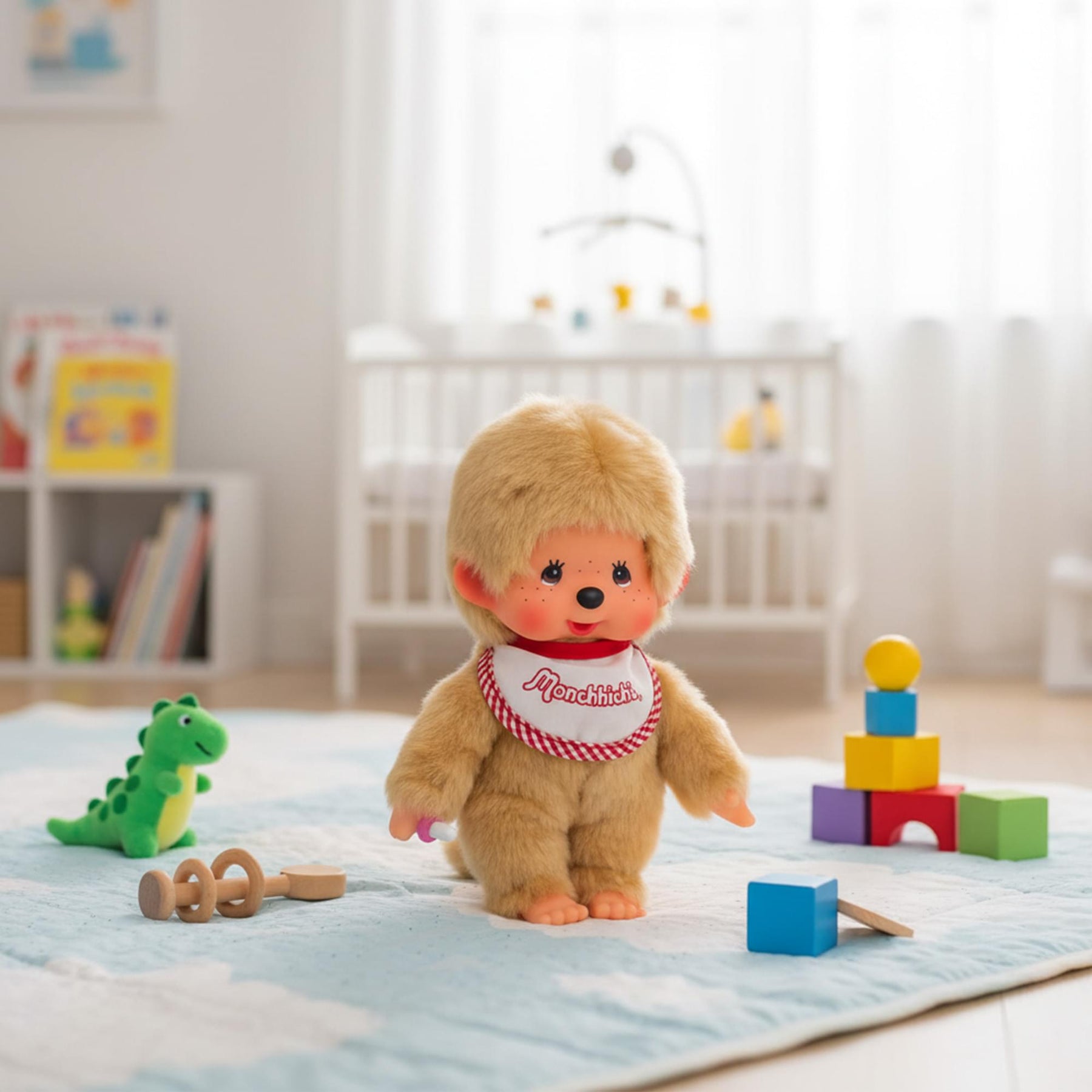 Monchhichi Beige Boy With Bib 8 Inch Plush