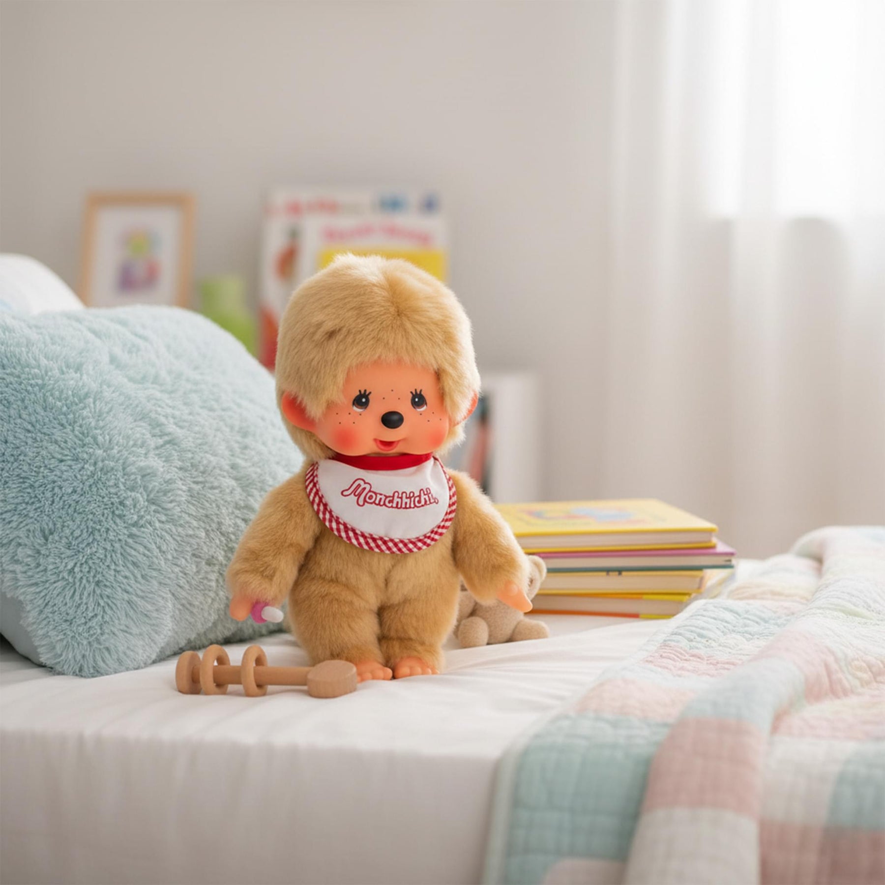 Monchhichi Beige Boy With Bib 8 Inch Plush