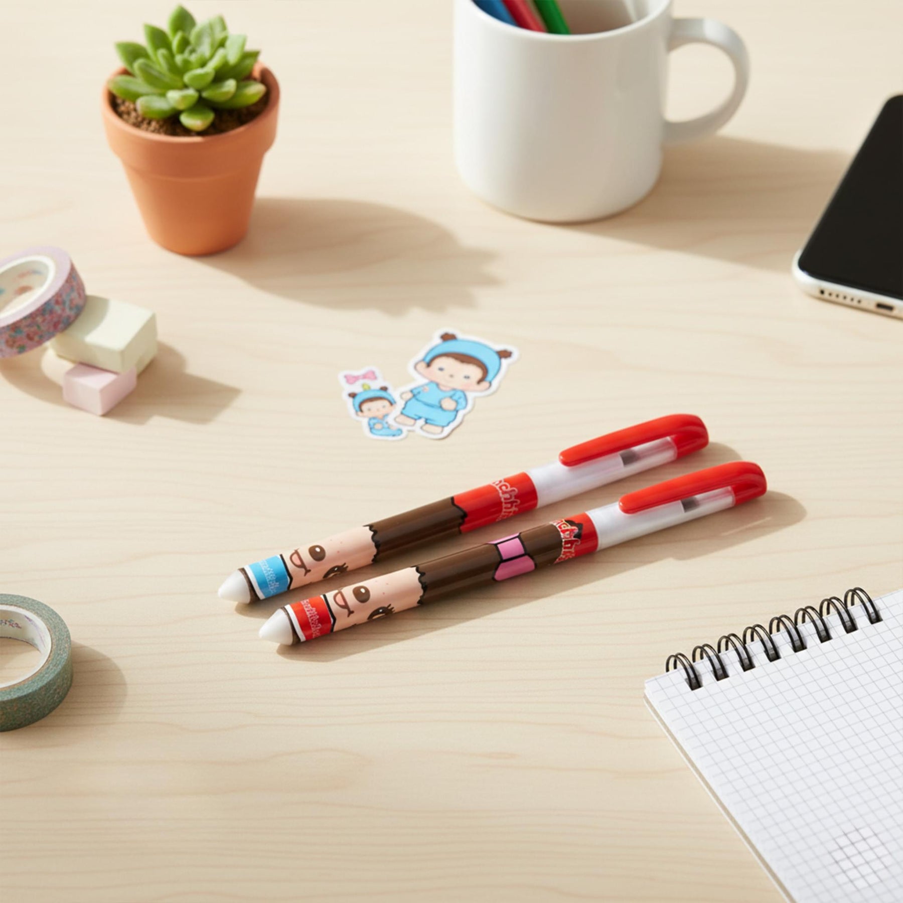 Monchhichi Erasable Boy and Girl Pen Set Of 2