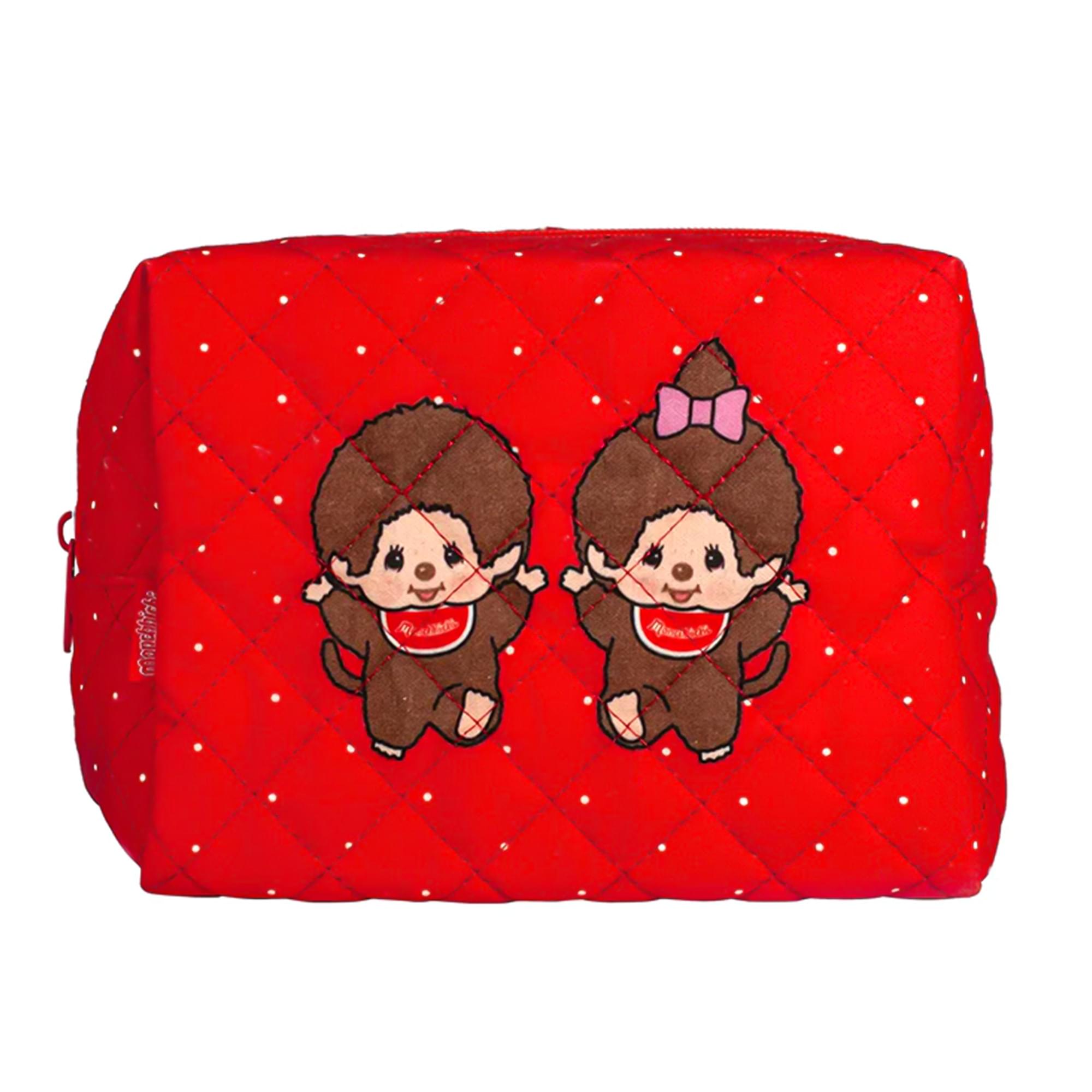Monchhichi Boy and Girl Red Quilted Pouch