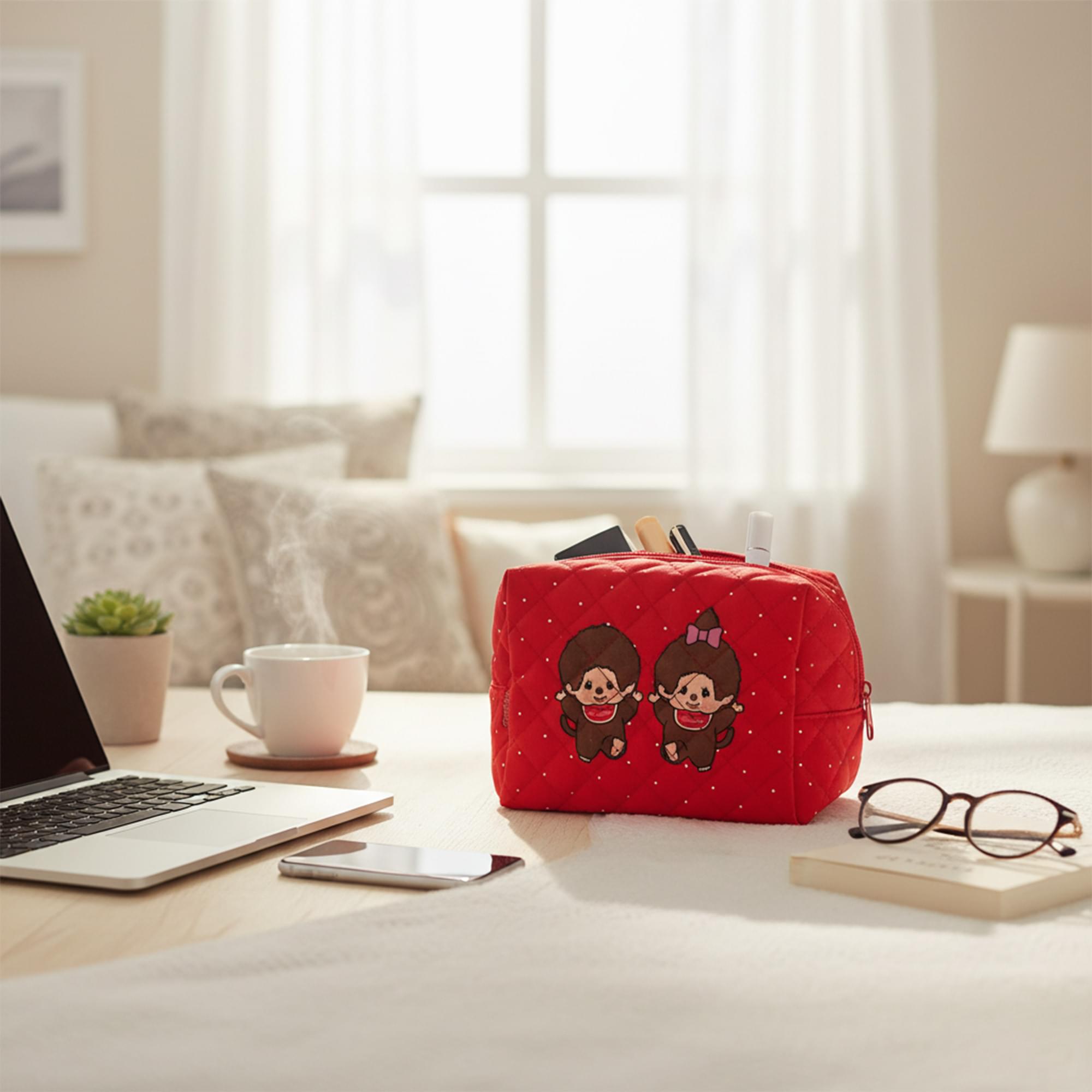 Monchhichi Boy and Girl Red Quilted Pouch