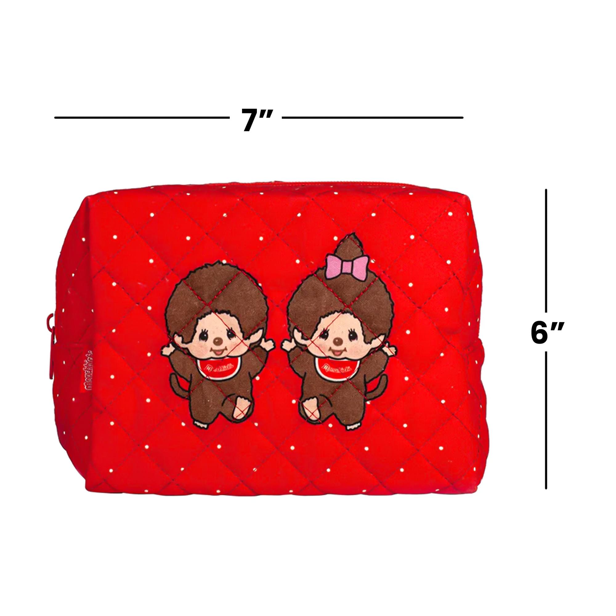 Monchhichi Boy and Girl Red Quilted Pouch