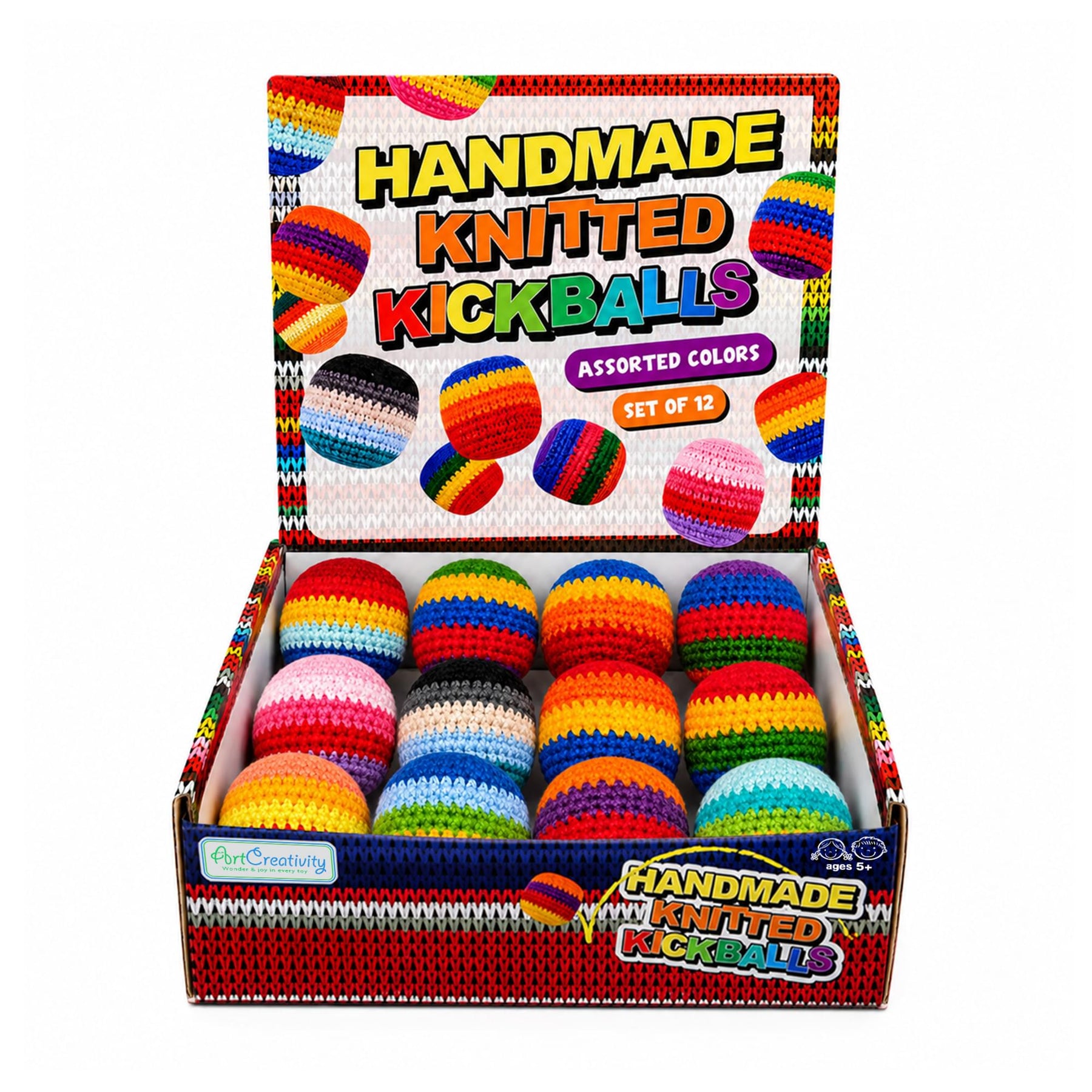 Multicolored Cotton Knit Hacky Sack Kickball | Set of 12