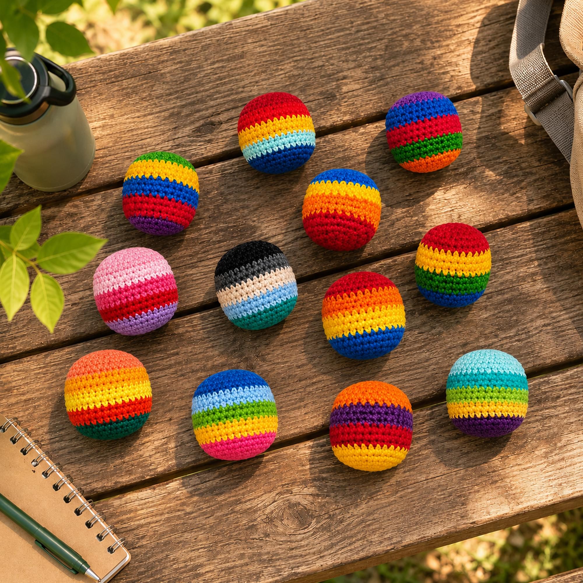 Multicolored Cotton Knit Hacky Sack Kickball | Set of 12