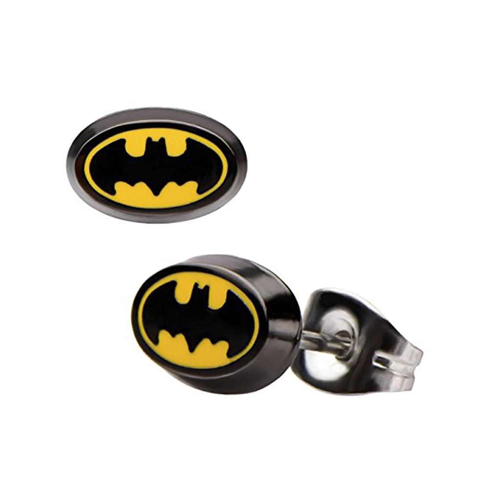 Batman Enamel Logo Oval Stainless Steel Stud Earrings