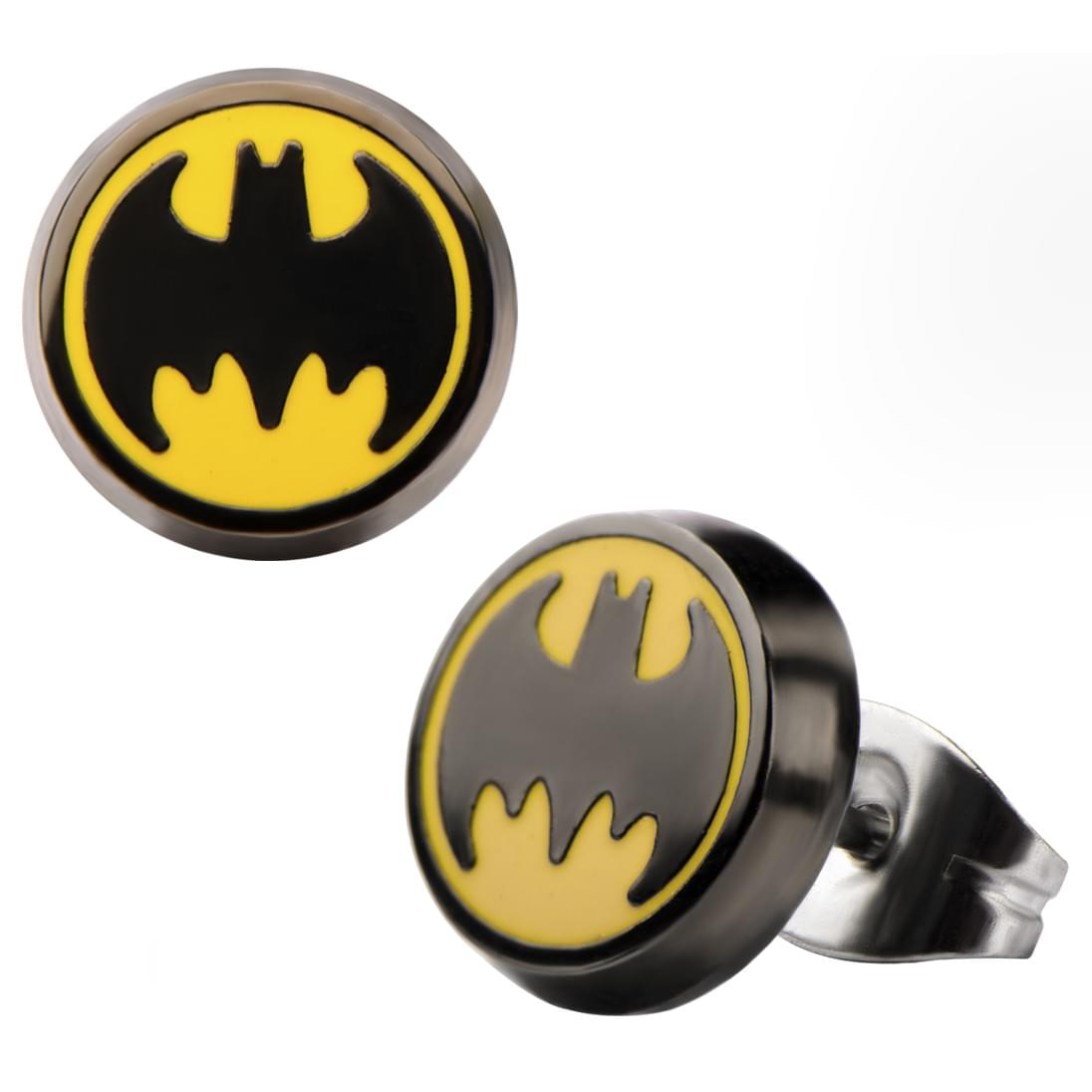 Batman Enamel Logo Round Stainless Steel Stud Earrings