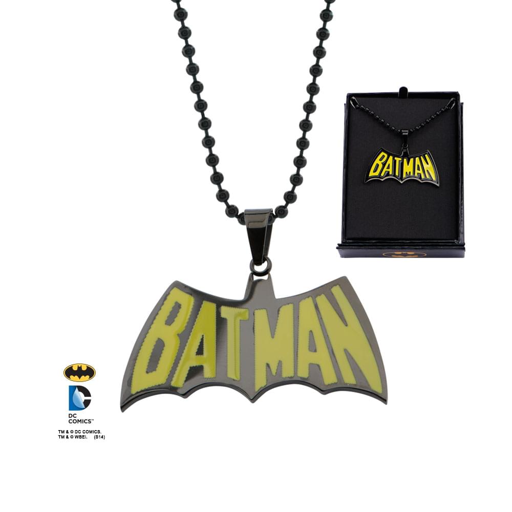 DC Comics Batman Black/Yellow Logo Stainless Steel 22" Chain Pendant Necklace