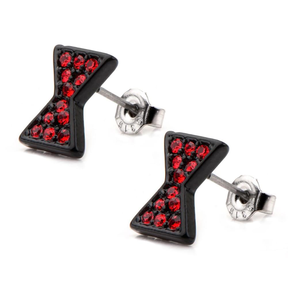 Marvel Black Widow Logo w/ Red Gems Stainless Steel Stud Earrings