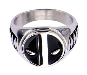 Deadpool Logo Stainless Steel Men's Ring, Size 10