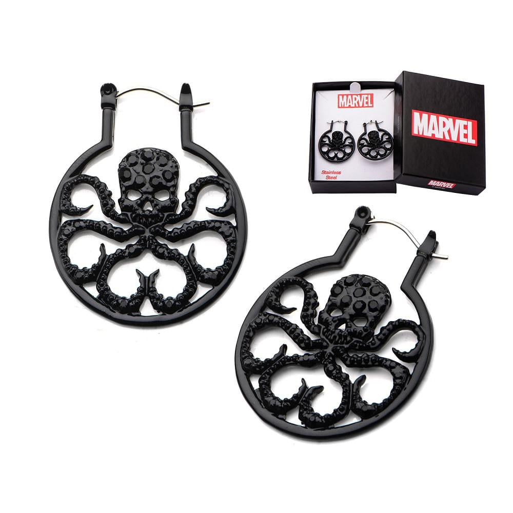 Marvel Hydra Logo Black Stainless Steel Hoop Earrings
