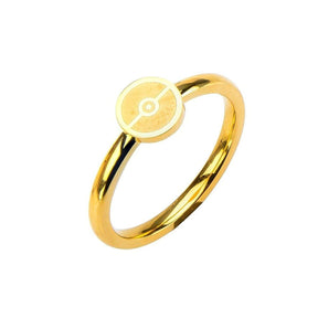 Pokemon Pokeball Gold Stainless Steel Women's Ring, Size 6