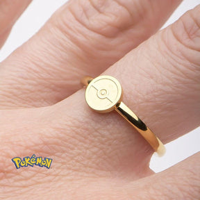 Pokemon Pokeball Gold Stainless Steel Women's Ring, Size 6