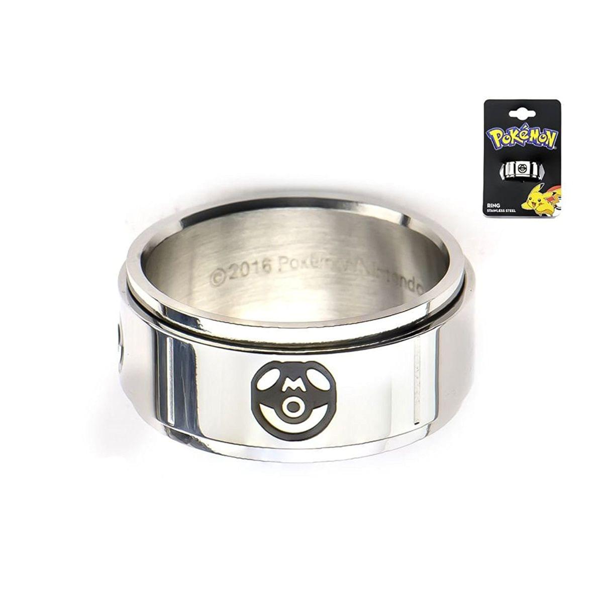 Pokemon Pokeballs Stainless Steel Men's Spinner Ring Black, Size 8