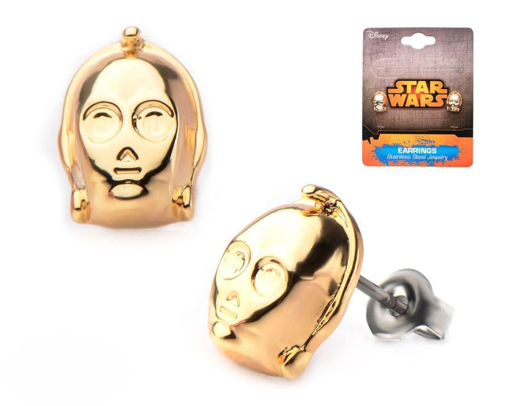 Star Wars Gold Plated C3PO 3D Stud Earrings