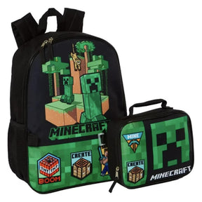 Minecraft Creeper 17 Inch Kids Backpack with Lunch Bag