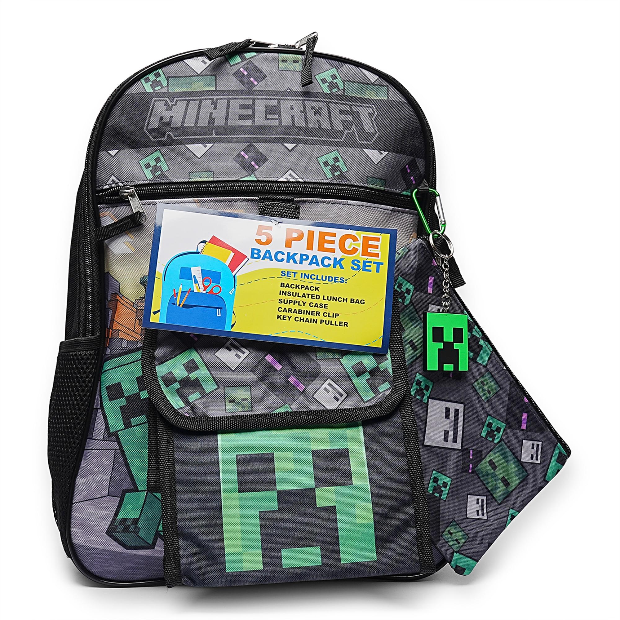 Minecraft Creeper 5 Piece 16 Inch Backpack Set
